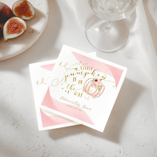 A Little Pumpkin Is On The Way Elegant Baby Shower Napkin (Creator Uploaded)