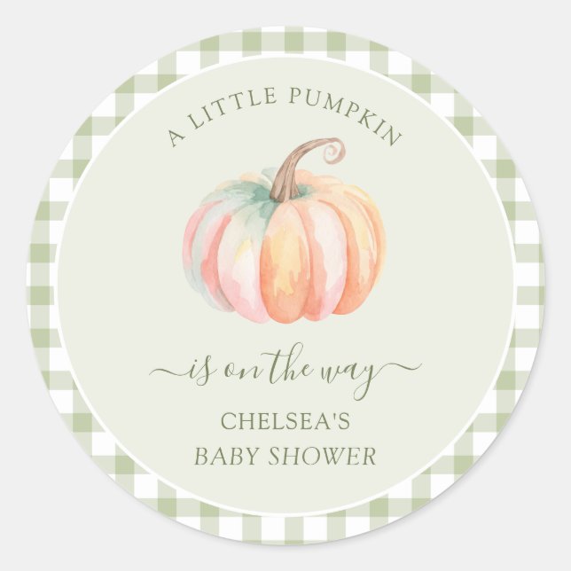 A Little Pumpkin is On The Way Fall Baby Shower Classic Round Sticker (Front)