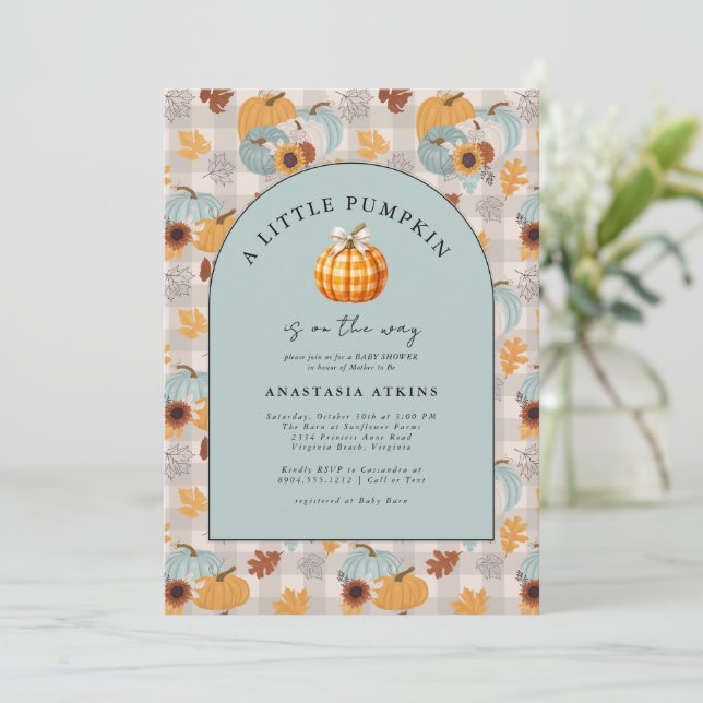 A Little Pumpkin is on the way Fall Baby Shower  Invitation (Standing Front)