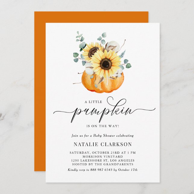 A Little Pumpkin Is On The Way Fall Baby Shower Invitation (Front/Back)