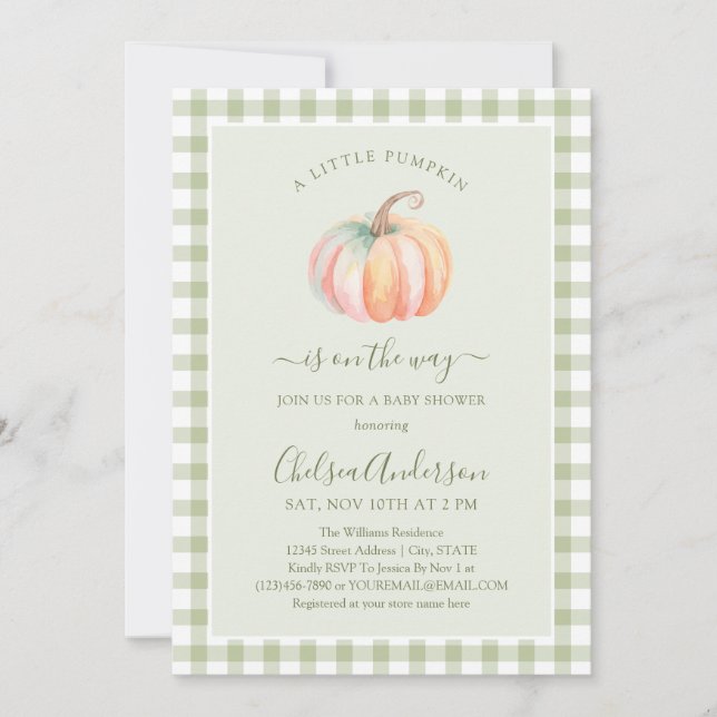 A Little Pumpkin is On The Way Fall Baby Shower Invitation (Front)