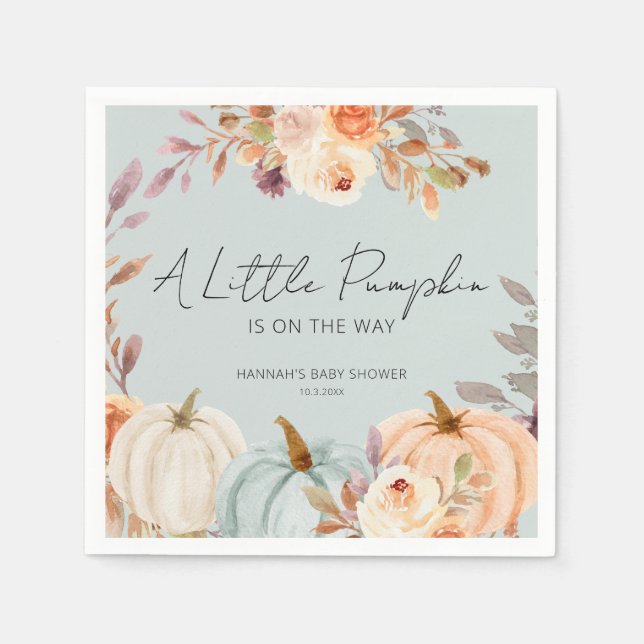 A Little Pumpkin is on the Way Fall Baby Shower Napkin (Front)
