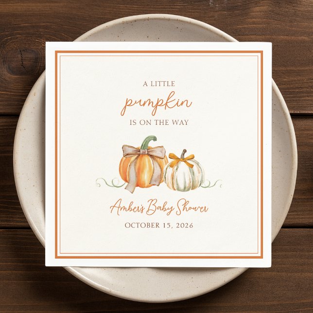 A Little Pumpkin is on the Way! Fall Baby Shower Napkin (Creator Uploaded)