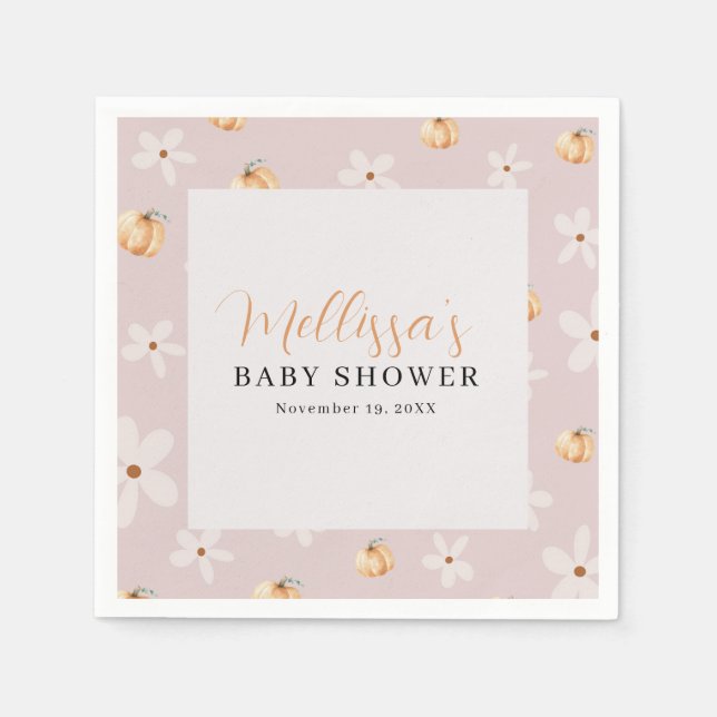 A Little Pumpkin Is On The Way Fall Baby shower Napkin (Front)