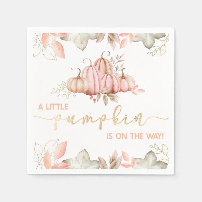 A Little Pumpkin Is On The Way! Fall Baby Shower Napkin (Front)