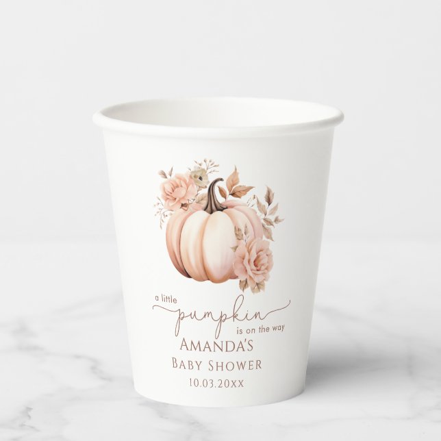A Little Pumpkin Is On The Way Fall Baby Shower Paper Cups (Front)
