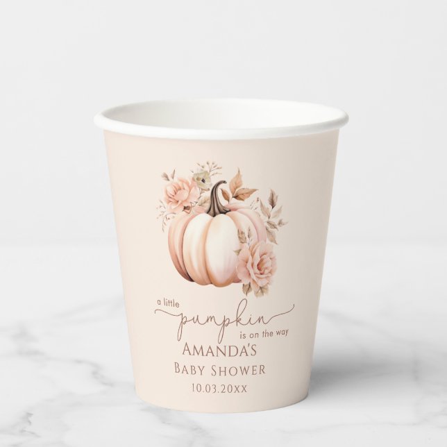 A Little Pumpkin Is On The Way Fall Baby Shower Paper Cups (Front)