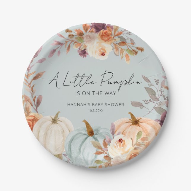 A Little Pumpkin is on the Way Fall Baby Shower Paper Plate (Front)