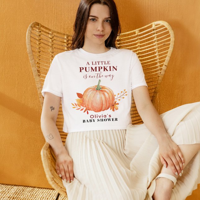  a Little Pumpkin Is on The Way Fall Baby Shower  T-Shirt (a Little Pumpkin Is on The Way Fall Baby Shower mother tb be tee)