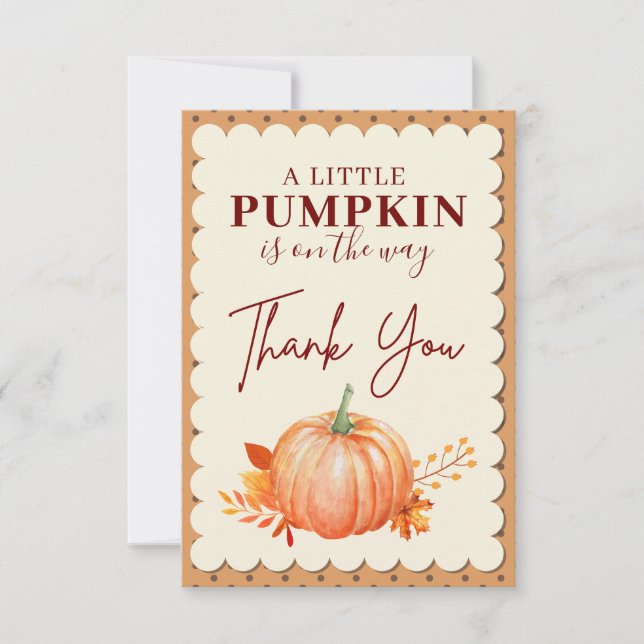 A Little Pumpkin Is on The Way Fall Baby Shower Thank You Card (Front)
