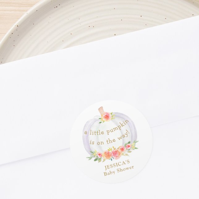 A Little Pumpkin Is On The Way Floral Baby Shower  Classic Round Sticker (Creator Uploaded)