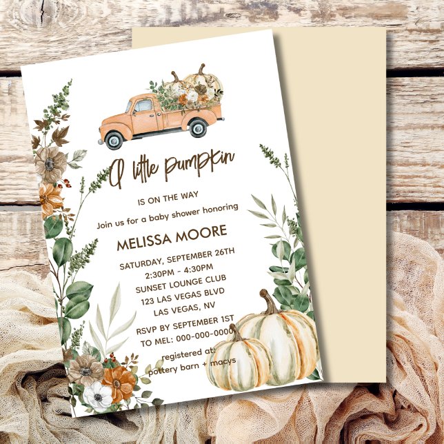 A little pumpkin is on the way girl baby shower invitation (Creator Uploaded)