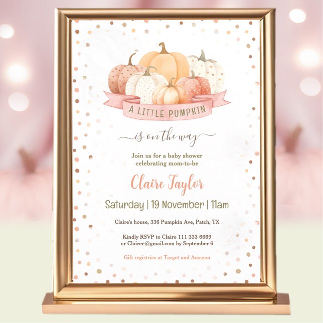 A Little Pumpkin Is On The Way Girl Baby Shower Invitation (A Little Pumpkin Is On The Way Girl Baby Shower Invitation)