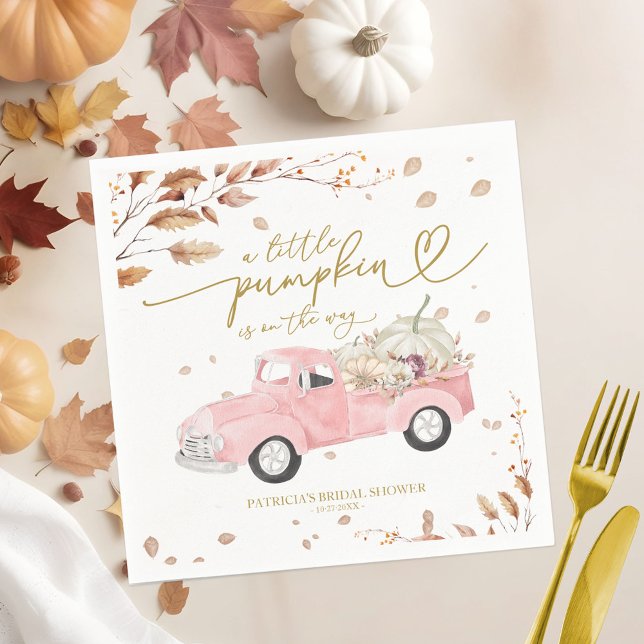 A Little Pumpkin Is On The Way Girl Baby Shower Napkin (Creator Uploaded)