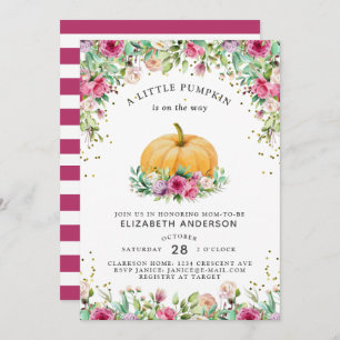 A Little Pumpkin Is On The Way Girly Floral Invita Invitation