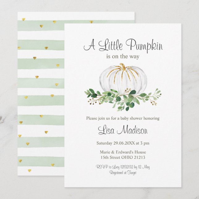 A Little Pumpkin Is On The Way Invitation (Front/Back)