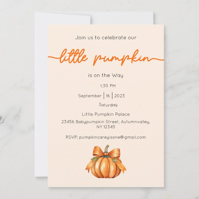 A Little Pumpkin is on the Way Invitation, Baby  Invitation (Front)