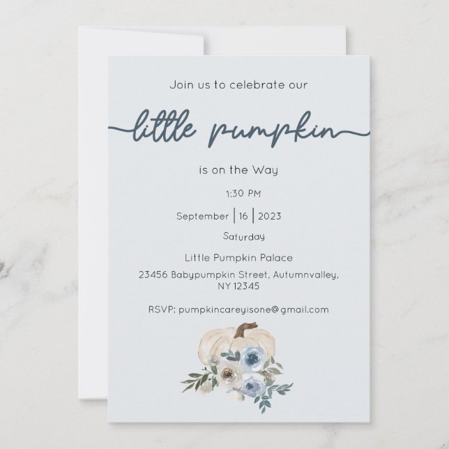 A Little Pumpkin is on the Way Invitation, Baby Invitation (Front)