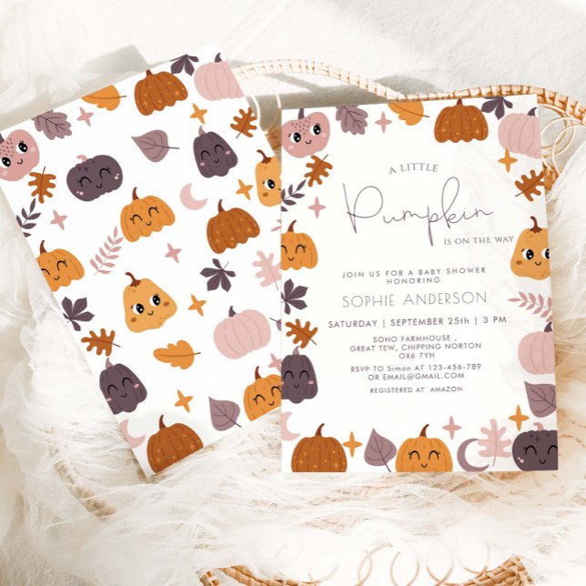 A Little Pumpkin Is On The Way Modern Baby Shower Invitation (Creator Uploaded)