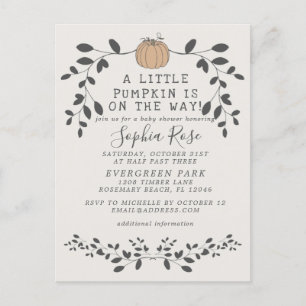 A little pumpkin is on the way neutral baby shower postcard