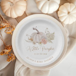 A little pumpkin is on the way paper plate<br><div class="desc">A little pumpkin is on the way Paper Plates.  "A sweet little pumpkin in on the way" baby shower plates.
Matching items are available.</div>