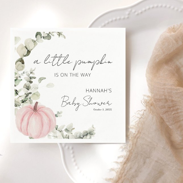 A Little Pumpkin is on the Way Pink Baby Shower Napkin (Creator Uploaded)
