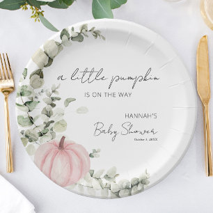 A Little Pumpkin is on the Way Pink Baby Shower Paper Plate