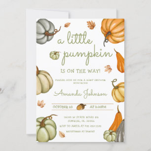 A little Pumpkin is on the way Sage Baby Shower Invitation