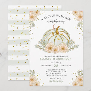 A Little Pumpkin Is On The Way Sweet Floral Mint Invitation