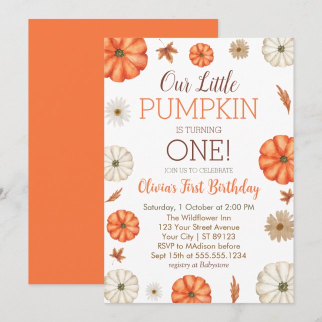 A Little Pumpkin Is Turning One 1st Birthday Invitation (Front/Back)