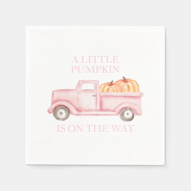 A Little Pumpkin light pink truck baby shower Napkin (Front)