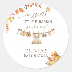 A Little Pumpkin On Her Way, Fall Boho Baby Shower Classic Round Sticker