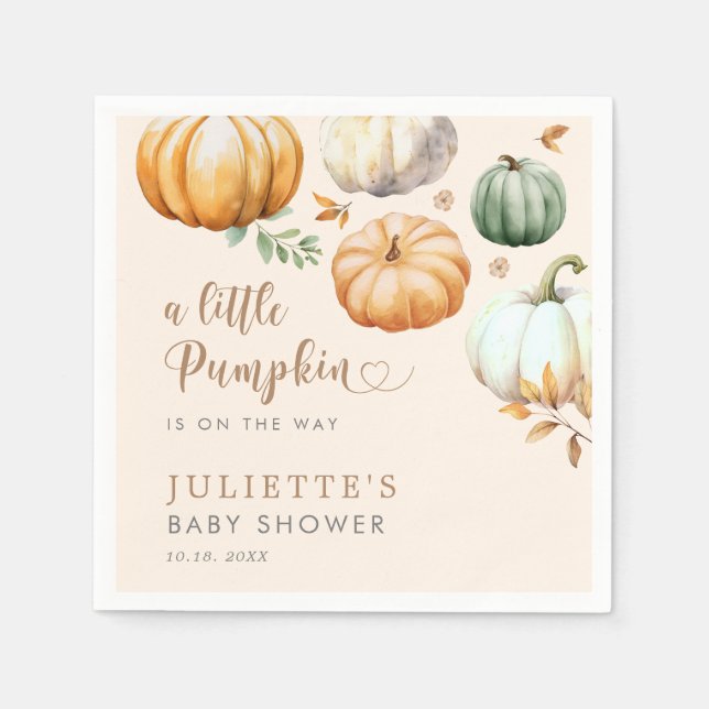 A Little Pumpkin On The Way Baby Shower Napkin (Front)