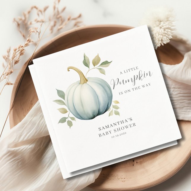 A Little Pumpkin On The Way Blue Baby Shower Napkin (Creator Uploaded)