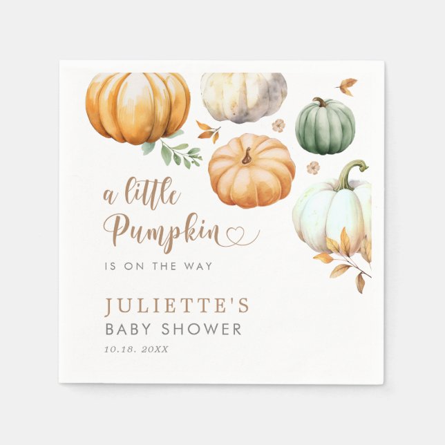 A Little Pumpkin On The Way Fall Baby Shower Napkin (Front)