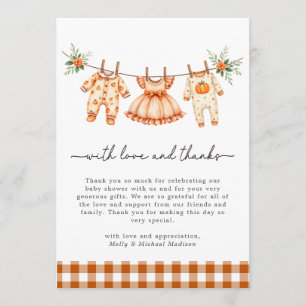 A Little Pumpkin on the Way Gingham Baby Shower Thank You Card
