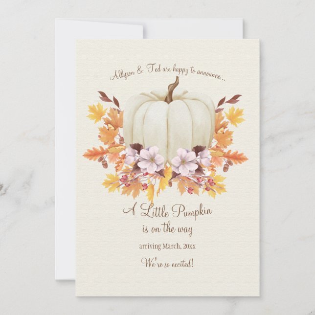 A Little Pumpkin On The Way Pregnancy Announcement (Front)