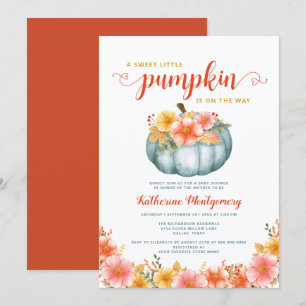 A Little Pumpkin Orange Autumn Floral Baby Shower Invitation