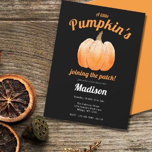 A Little Pumpkin Orange Black Baby Shower Invitation