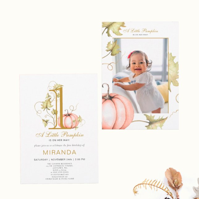 A Little Pumpkin Photo First birthday  Invitation (I wish you happiness!)