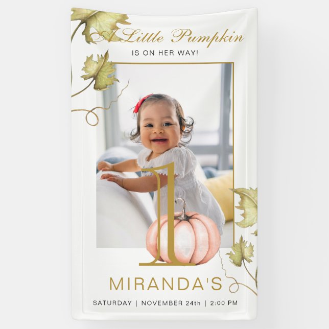 A Little Pumpkin Photo First Birthday Party Banner (Vertical)
