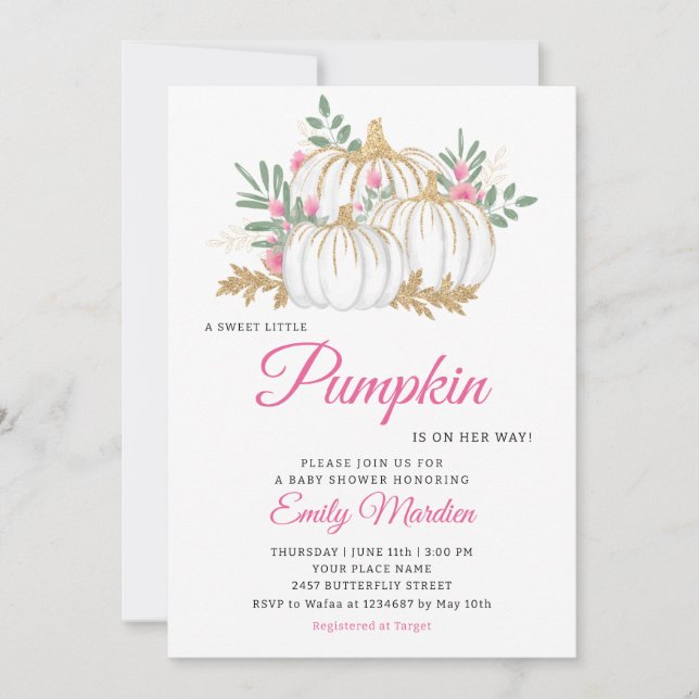 A Little Pumpkin pink Boho Floral girl Baby Shower Invitation (Front)