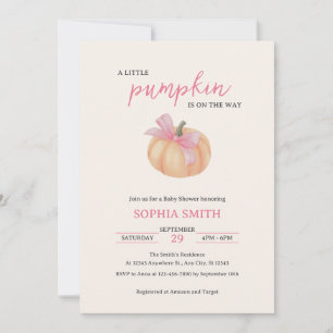 A Little Pumpkin Pink Bow Baby Shower Invitation