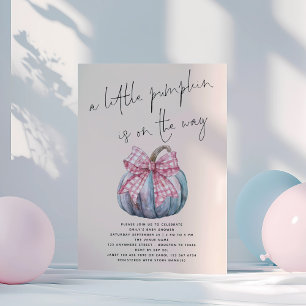 A Little Pumpkin PInk Bow Cream Baby Shower  Invitation