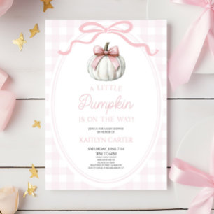 A Little Pumpkin Pink Bow Fall Baby Shower Invitation