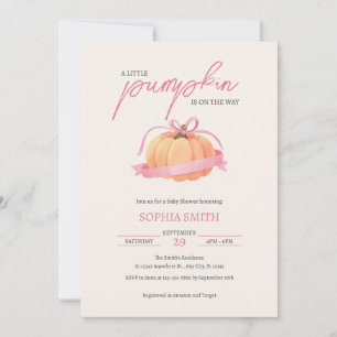 A Little Pumpkin Pink Bow Ribbon Baby Shower Invitation