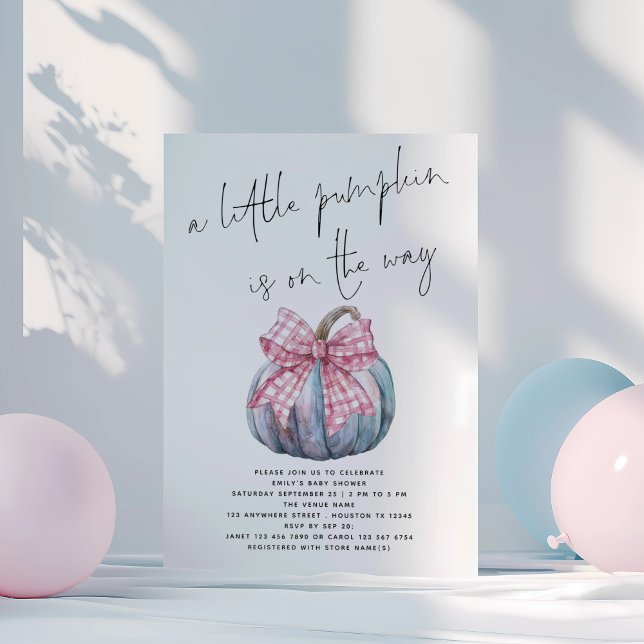 A Little Pumpkin PInk Coquette Bow Baby Shower  Invitation (Creator Uploaded)