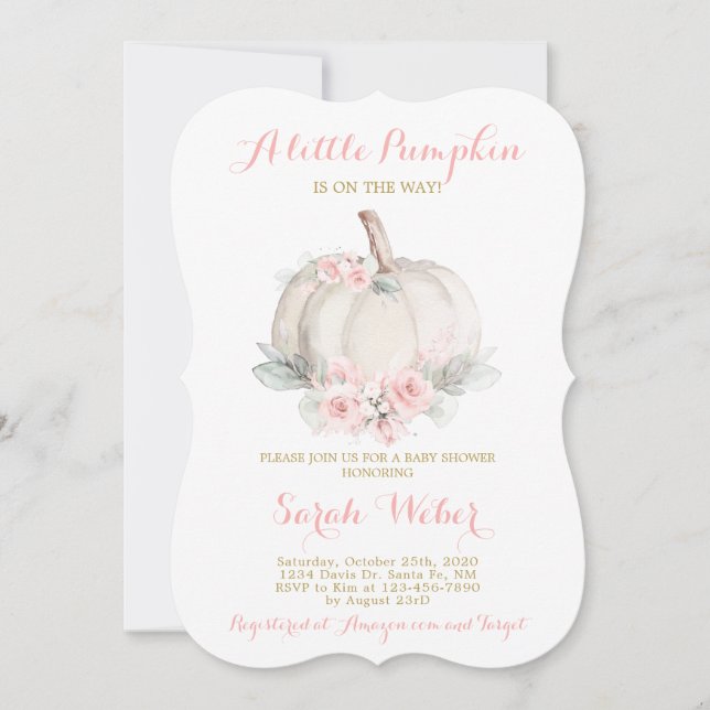 A little pumpkin pink fall baby shower girl invitation (Front)