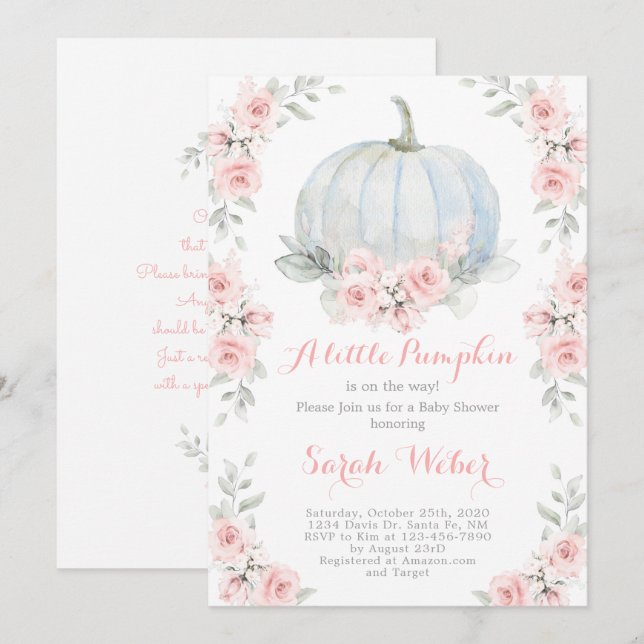A little pumpkin pink fall baby shower girl invitation (Front/Back)