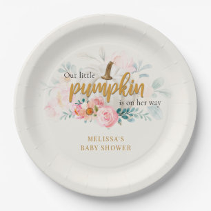 A Little Pumpkin Pink Floral Girl Baby Shower Paper Plate